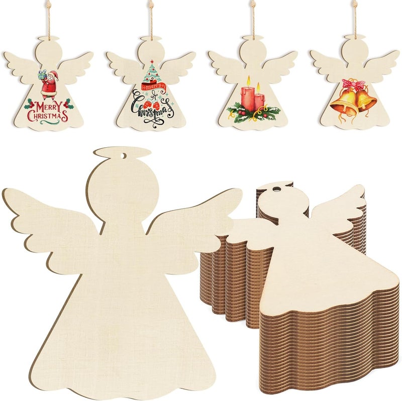 Sophena Wooden Christmas Ornaments to Paint - Angel Decoration Cutouts, Unfinished 24PCS, 3.5 x 3 inches, DIY Blank Unfinished Christmas Tree Wood Discs Ornament for Home Crafts Hanging - Image 1